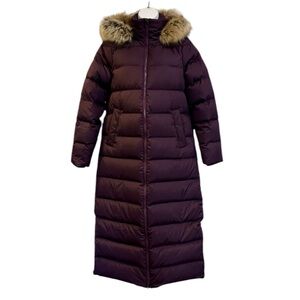 Land's End Max 600 Down Long Maxi Coat Faux Fur Trim Hood Plum Size XS (2-4)